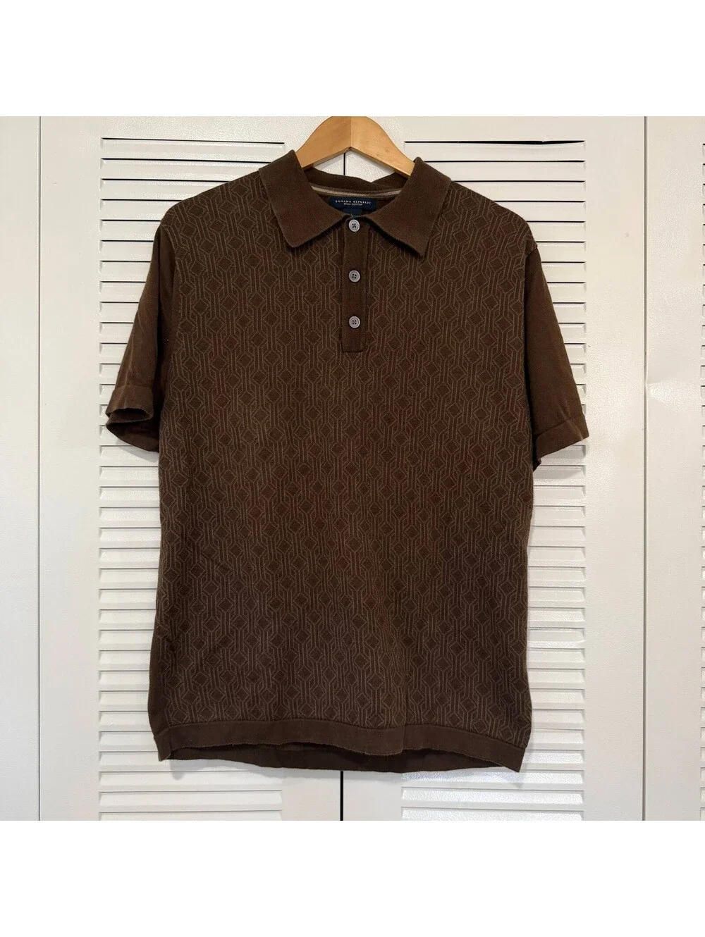Banana Republic Men’s L Pima Cotton Knit Polo Brown Geometric Retro Shirt